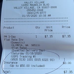 Receipt for shipped Carters pajamas